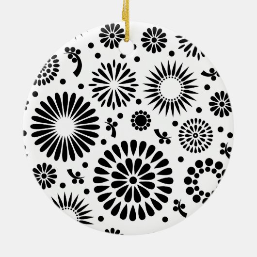 Boho bloemen Zwart-wit vector bloempatroon Keramisch Ornament (Achterkant)