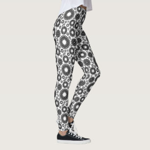 Boho bloemen Zwart-wit vector bloempatroon Leggings