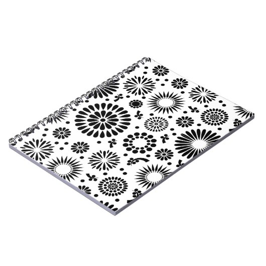 Boho bloemen Zwart-wit vector bloempatroon Notitieboek (Linkerzijde)