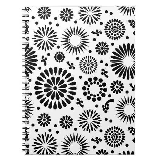Boho bloemen Zwart-wit vector bloempatroon Notitieboek (Voorkant)