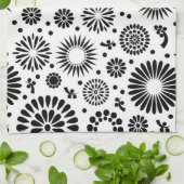 Boho bloemen Zwart-wit vector bloempatroon Theedoek (Gevouwen)