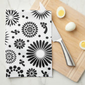 Boho bloemen Zwart-wit vector bloempatroon Theedoek (Quarter Fold)