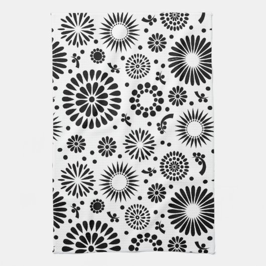Boho bloemen Zwart-wit vector bloempatroon Theedoek (Verticaal)