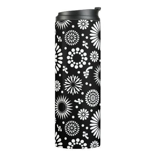 Boho bloemen Zwart-wit vector bloempatroon Thermosbeker (Gedraaid links)
