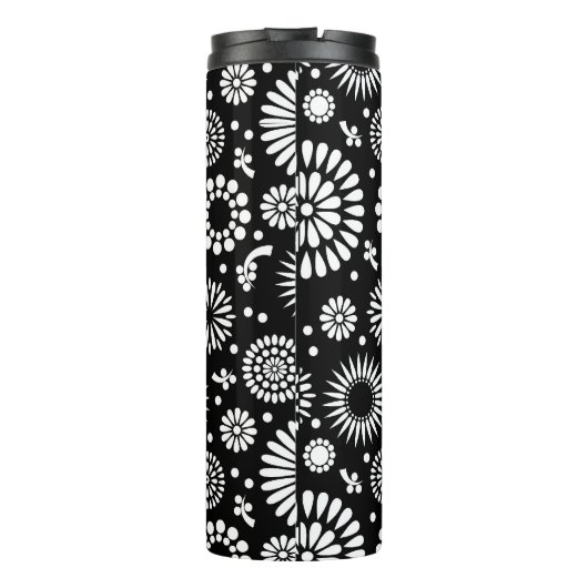 Boho bloemen Zwart-wit vector bloempatroon Thermosbeker (Achterkant)