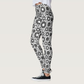 Boho bloemen Zwart-wit vectorbloem patroon Leggings (Links)