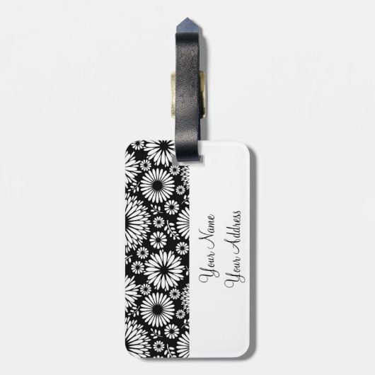 Boho bloemen Zwart-wit vectorbloempatroon Bagagelabel (Achterkant verticaal)