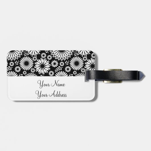 Boho bloemen Zwart-wit vectorbloempatroon Bagagelabel (Achterkant horizontaal)