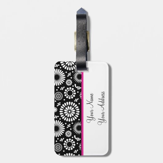 Boho bloemen Zwart-wit vectorbloempatroon Bagagelabel (Achterkant verticaal)