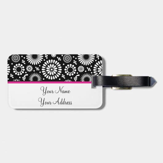 Boho bloemen Zwart-wit vectorbloempatroon Bagagelabel (Achterkant horizontaal)
