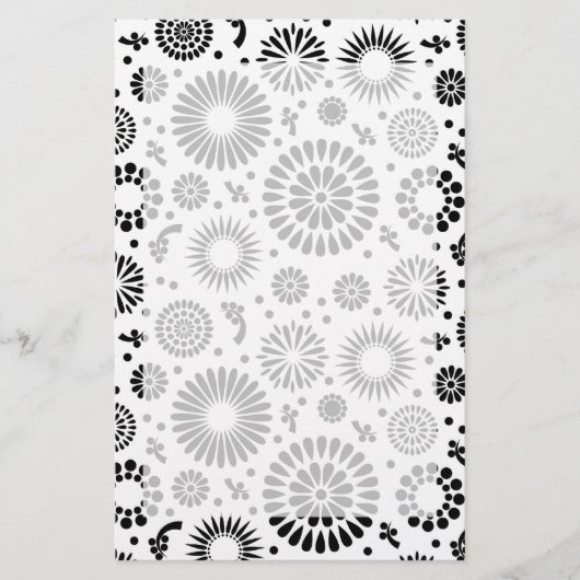 Boho bloemen Zwart-wit vectorbloempatroon Briefpapier (Voorkant)