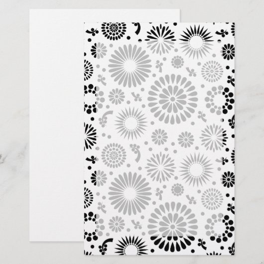 Boho bloemen Zwart-wit vectorbloempatroon Briefpapier (Voorkant / Achterkant)