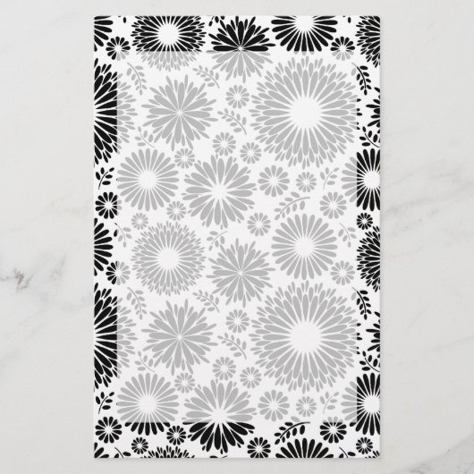 Boho bloemen Zwart-wit vectorbloempatroon Briefpapier (Voorkant)