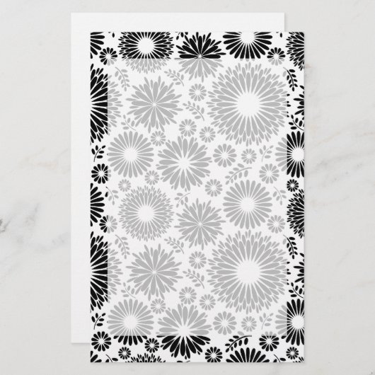 Boho bloemen Zwart-wit vectorbloempatroon Briefpapier (Voorkant / Achterkant)