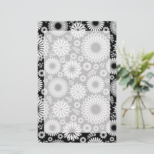 Boho bloemen Zwart-wit vectorbloempatroon Briefpapier (Staand voorkant)