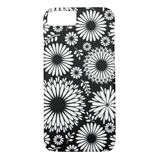 Boho bloemen Zwart-wit vectorbloempatroon Case-Mate iPhone Case (Achterkant)