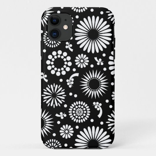 Boho bloemen Zwart-wit vectorbloempatroon Case-Mate iPhone Case (Achterkant)