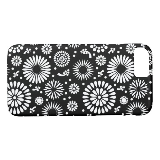 Boho bloemen Zwart-wit vectorbloempatroon Case-Mate iPhone Case (Achterkant (Horizontaal))