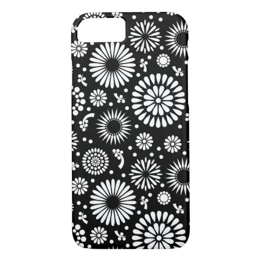 Boho bloemen Zwart-wit vectorbloempatroon Case-Mate iPhone Case (Achterkant)