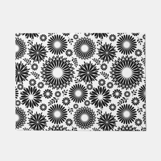 Boho bloemen Zwart-wit vectorbloempatroon Deurmat (Voorkant)