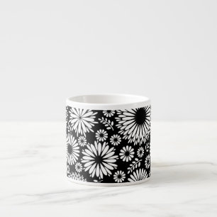 Boho bloemen Zwart-wit vectorbloempatroon Espresso Kop