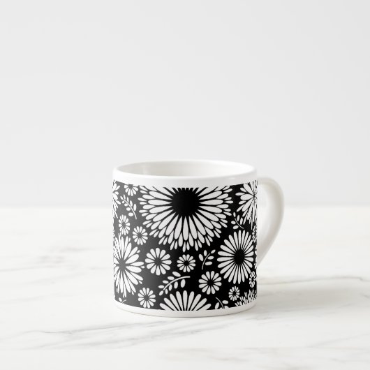 Boho bloemen Zwart-wit vectorbloempatroon Espresso Kop (Voorkant rechts)