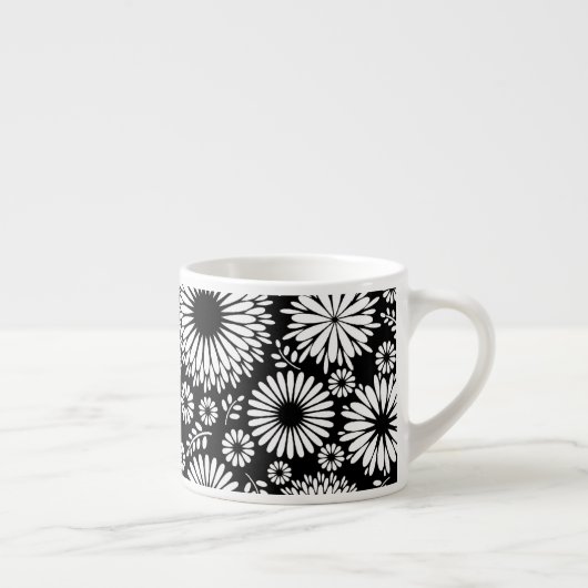Boho bloemen Zwart-wit vectorbloempatroon Espresso Kop (Rechts)