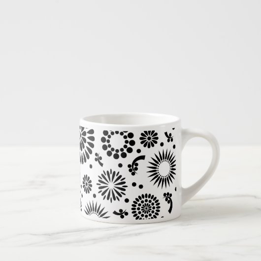 Boho bloemen Zwart-wit vectorbloempatroon Espresso Kop (Rechts)