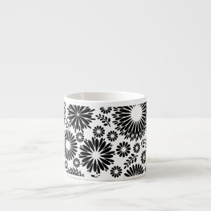 Boho bloemen Zwart-wit vectorbloempatroon Espresso Kop