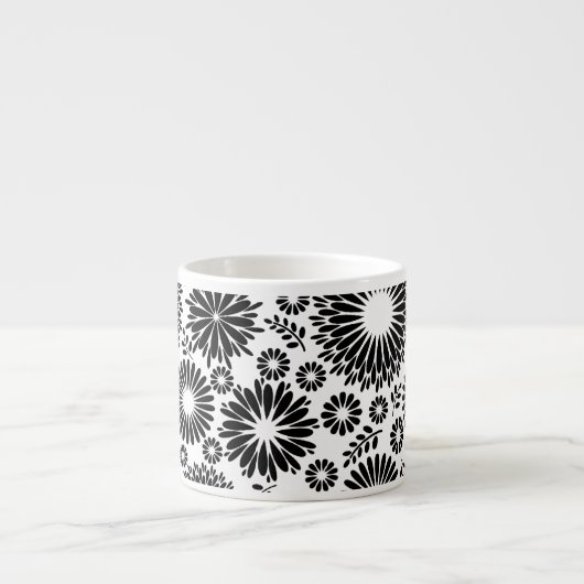 Boho bloemen Zwart-wit vectorbloempatroon Espresso Kop (Voorkant)