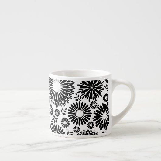 Boho bloemen Zwart-wit vectorbloempatroon Espresso Kop (Rechts)