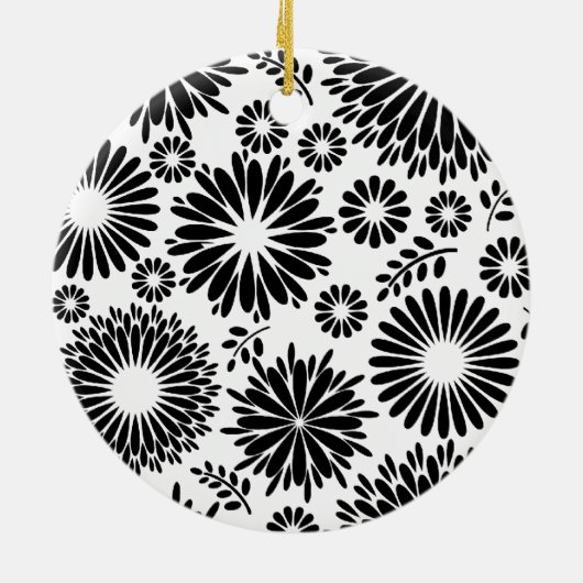 Boho bloemen Zwart-wit vectorbloempatroon Keramisch Ornament (Achterkant)