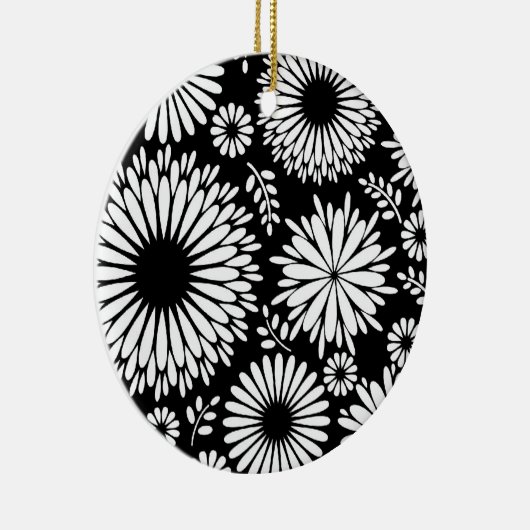 Boho bloemen Zwart-wit vectorbloempatroon Keramisch Ornament (Rechts)