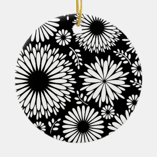Boho bloemen Zwart-wit vectorbloempatroon Keramisch Ornament (Voorkant)