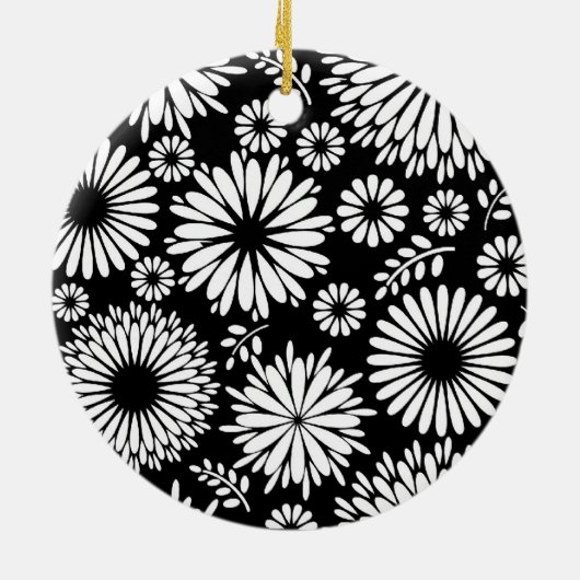 Boho bloemen Zwart-wit vectorbloempatroon Keramisch Ornament (Achterkant)