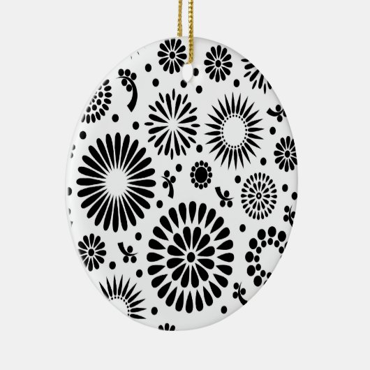 Boho bloemen Zwart-wit vectorbloempatroon Keramisch Ornament (Rechts)