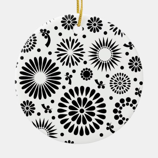 Boho bloemen Zwart-wit vectorbloempatroon Keramisch Ornament (Voorkant)