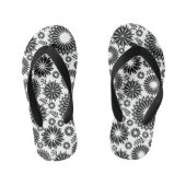 Boho bloemen Zwart-wit vectorbloempatroon Kinder Teenslippers (Voetbed)