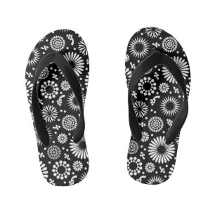 Boho bloemen Zwart-wit vectorbloempatroon Kinder Teenslippers