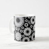 Boho bloemen Zwart-wit vectorbloempatroon Koffiemok (Voorkant links)