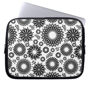 Boho bloemen Zwart-wit vectorbloempatroon Laptop Sleeve