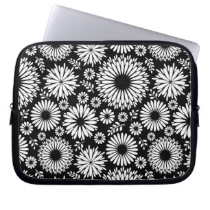 Boho bloemen Zwart-wit vectorbloempatroon Laptop Sleeve