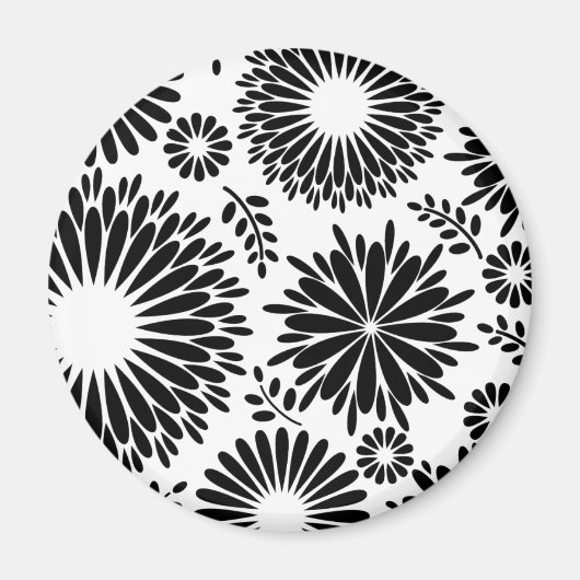 Boho bloemen Zwart-wit vectorbloempatroon Magneet (Voorkant)