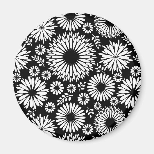 Boho bloemen Zwart-wit vectorbloempatroon Magneet (Voorkant)
