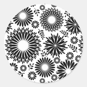Boho bloemen Zwart-wit vectorbloempatroon Ronde Sticker