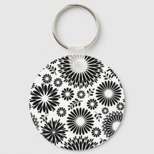 Boho bloemen Zwart-wit vectorbloempatroon Sleutelhanger