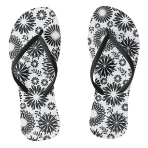 Boho bloemen Zwart-wit vectorbloempatroon Teenslippers