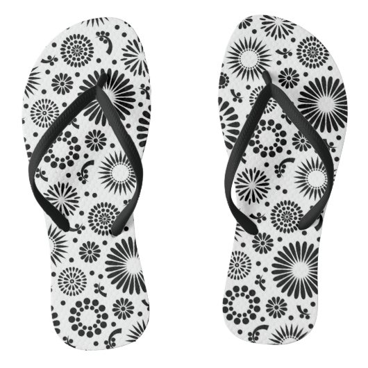 Boho bloemen Zwart-wit vectorbloempatroon Teenslippers (Voetbed)