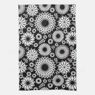 Boho bloemen Zwart-wit vectorbloempatroon Theedoek