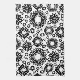 Boho bloemen Zwart-wit vectorbloempatroon Theedoek